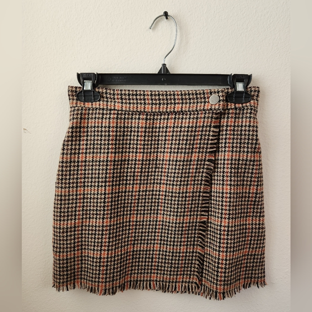Urban Outfitters Plaid Wrap Mini Skirt‎ Brown Orange Extra Small XS